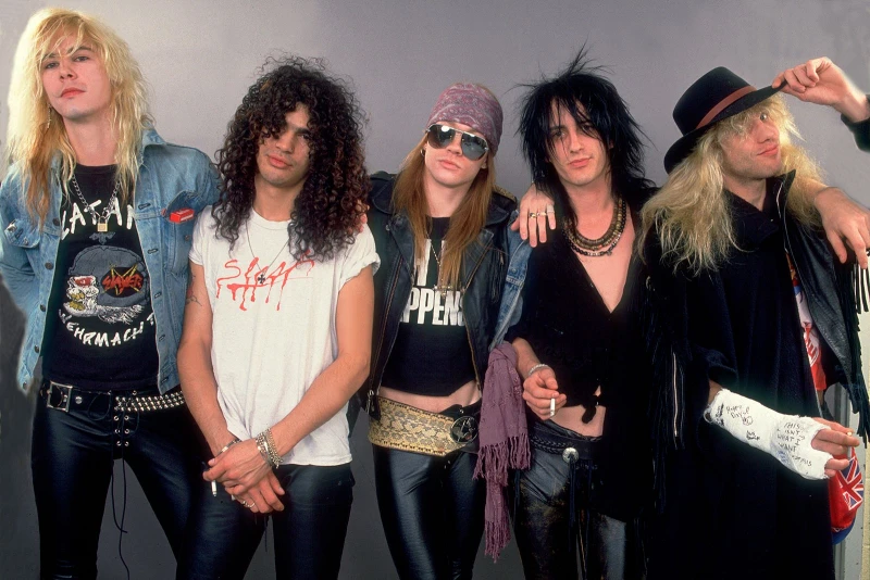 Guns N’ Roses, famous 80s rock band with Axl Rose and Slash
